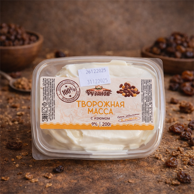 Творожная масса с изюмом 9%, 200г 1741